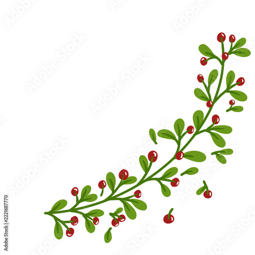 Hand drawn Christmas holly berry branch corner frame isolated on transparent background