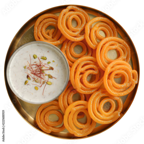 Jalebi and Rabri sweet dessert isolated on transparent background cutout