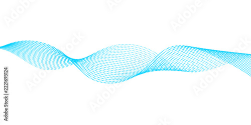 Abstract blue dotted particle wave on white background for technology data visualization