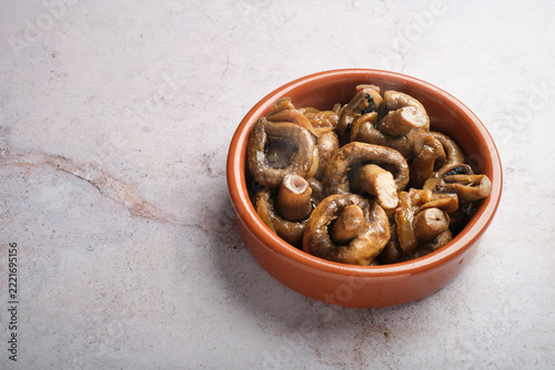 Mushrooms Cooked in a Bowl Placed on a Table With a Smooth Surface