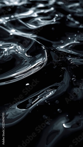 Dark Reflective Liquid With Expanding Circular Waves And Invisible Pulses