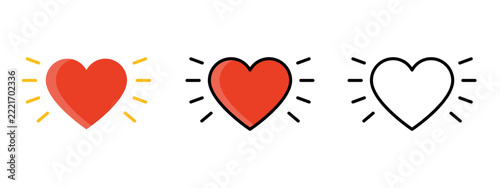 Heart shape symbol radiating love energy in multiple artistic design variations