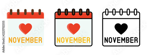 November calendar page graphic showing monthly date indicator with heart symbol