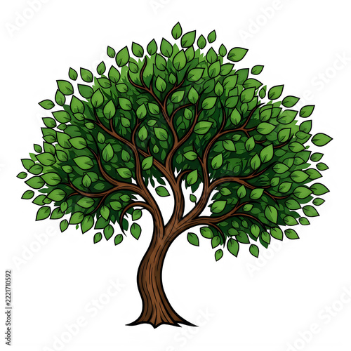 A tree with green leaves and a brown trunk