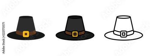 Traditional pilgrim hat featuring a wide brim and decorative central buckle