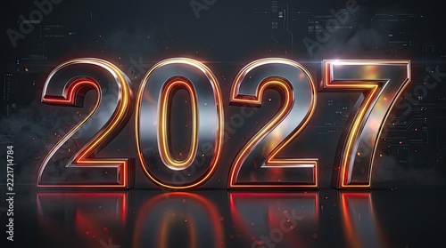 A brilliant and sparkling new year 2027 celebration with dazzling metallic numerals and festive reflections