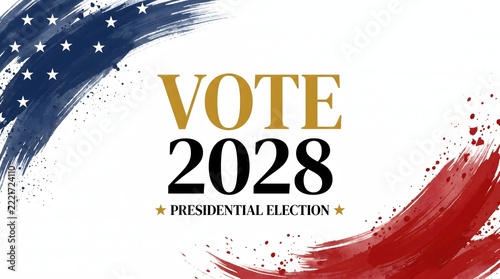 Vote 2028 Presidential Election with American flag elements on white background for campaign.