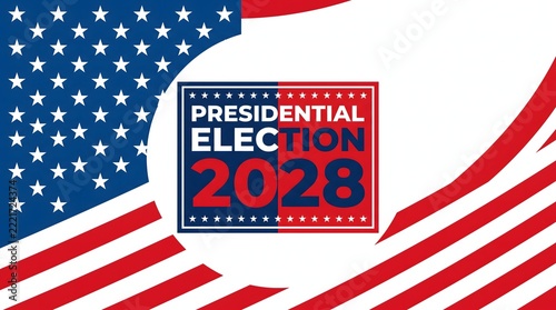 Presidential election 2028 graphic design with American flag elements and bold typography for political campaigns.