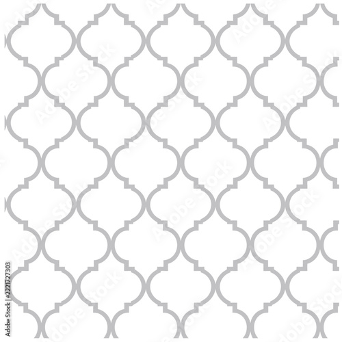 Seamless Grey and White Moroccan Ogee Lattice Pattern Vector Background with Islamic Geometric Motif for Wallpaper, Fabric, and Cover Design