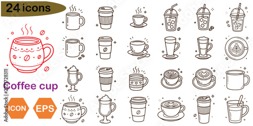 Coffee cup line art icon set