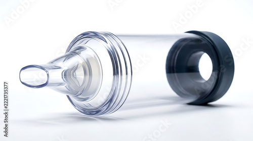 Plastic inhaler spacer chamber on a white background