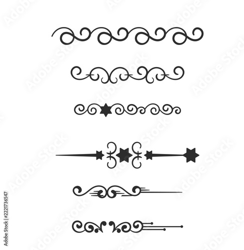 Decorative floral ornaments in black lines are arranged on a plain white background creating a vintage aesthetic