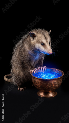 Opossum with Mystical Blue Glow Bowl 