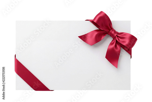 Gift card with red ribbon isolated on transparent background