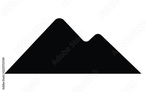 Black mountain range silhouette stands out against a stark white background creating a simple form
