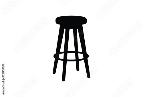 Black silhouette of a wooden bar stool against a white background simple furniture design