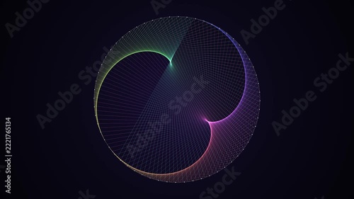 String art lines on a circle morphing from cardioid to nephroid shapes in rainbow colors