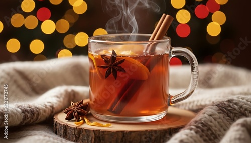 Warm spiced tea in a cozy mug with cinnamon stick