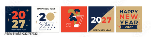 modern set of happy new year 2027 with typography number logo. 2027 new year celebration. 2027 logo. new year 2027 number logo set Vector illustration