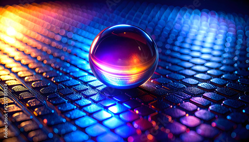 Futuristic 3D Digital Globe Sphere on Dark Microchip Grid Background Banner.