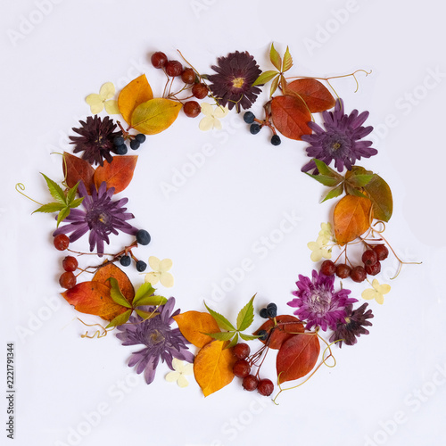 wreath of autumn leaves and flowers