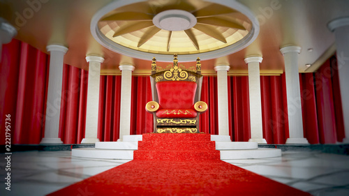 Red carpet leading to the luxurious throne. 3D illustration