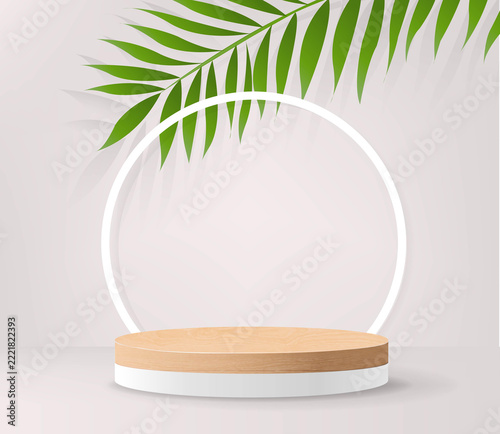 Realistic Podium And Pink Abstract Background