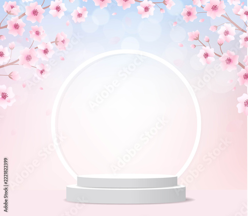 Realistic Podium And Pink Sakura