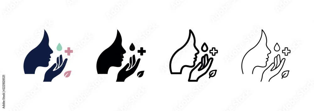 Fototapeta premium Natural Skincare and Facial Moisturizing Therapy Icon Set