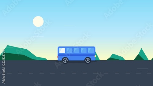 Minimalist Blue Bus Highway Illustration