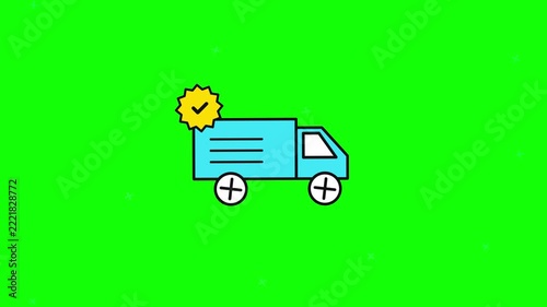 Blue Delivery Truck Icon with Verified Badge on Green Screen