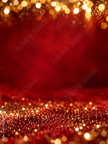 Warm Golden Lights and Sparkling Glitter on a Rich Red Festive Background