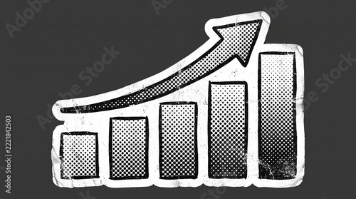 Business Growth Chart and Financial Success Vector Graphic Featuring Distressed Rising Bar Graph with Arrow   