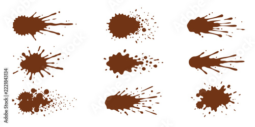 Collection of brown paint splatters and mud splashes isolated on a white background for design