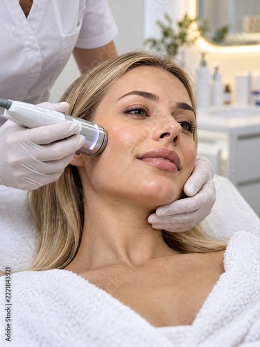 Adult woman receiving professional facial care in an aesthetic clinic