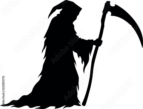 Fotografie Grim reaper silhouette holding a sharp scythe Vector