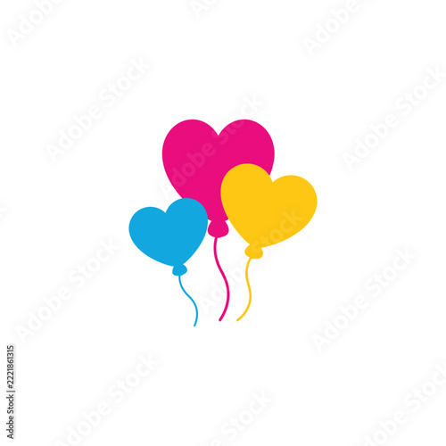 Minimalist colorful heart shaped balloons vector illustration, isolated on white background.