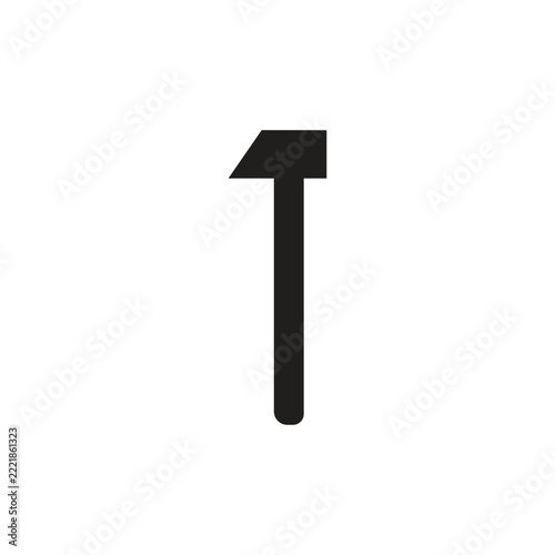 Minimalist black machinist hammer vector icon design resembling the letter T, isolated on white background.
