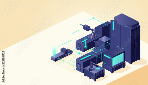 Isometric Smart Factory with Industrial Automation and Connected Machines
