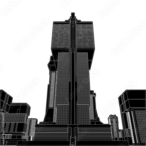 Urban City Of Skyscrapers Panorama Vector. Megalopolis City Landscape View. Illustration Of Construction Isolated On a White Background.