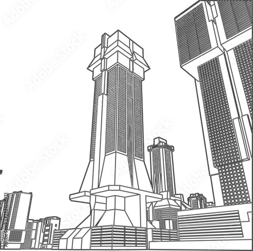 Urban City Of Skyscrapers Panorama Vector. Megalopolis City Landscape View. Illustration Of Construction Isolated On a White Background.