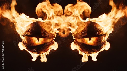 Loop Halloween Fiery Monster Eyes Formed Entirely from Living Flames on a Black Background