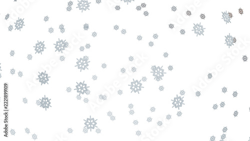 3D Render of falling snowflakes on a white background creating a winter atmosphere.