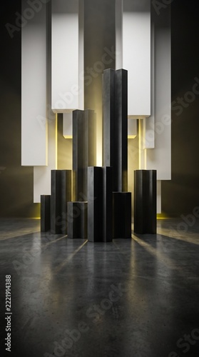Modern Abstract Geometric Pillar Composition with Cinematic Lighting