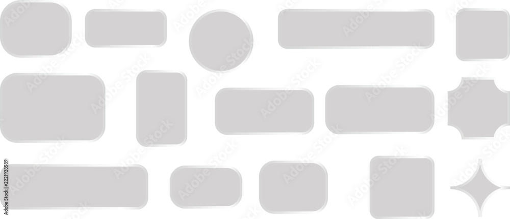 Fototapeta premium Collection of various light gray geometric shapes with rounded corners, including rectangles, a circle, and a four-pointed star icon