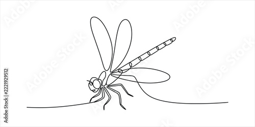Continuous single line drawing of a dragonfly insect for simple minimalist art and modern creative decor