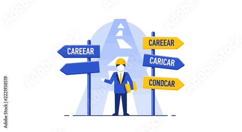 Career Path Concept: Professional Deciding on Job Opportunities and Future Direction at a Crossroads - Flat Vector Illustration