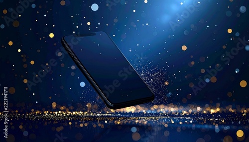 Modern Smartphone Floating Above Illuminated Cityscape, Digital Connection