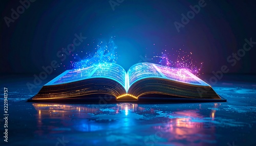 Mystical Open Book with Glowing Pages.