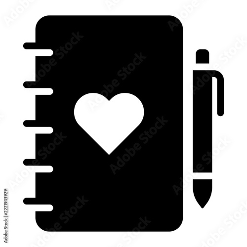 Self Care Journal Black Glyph Icon for Mental Wellness
